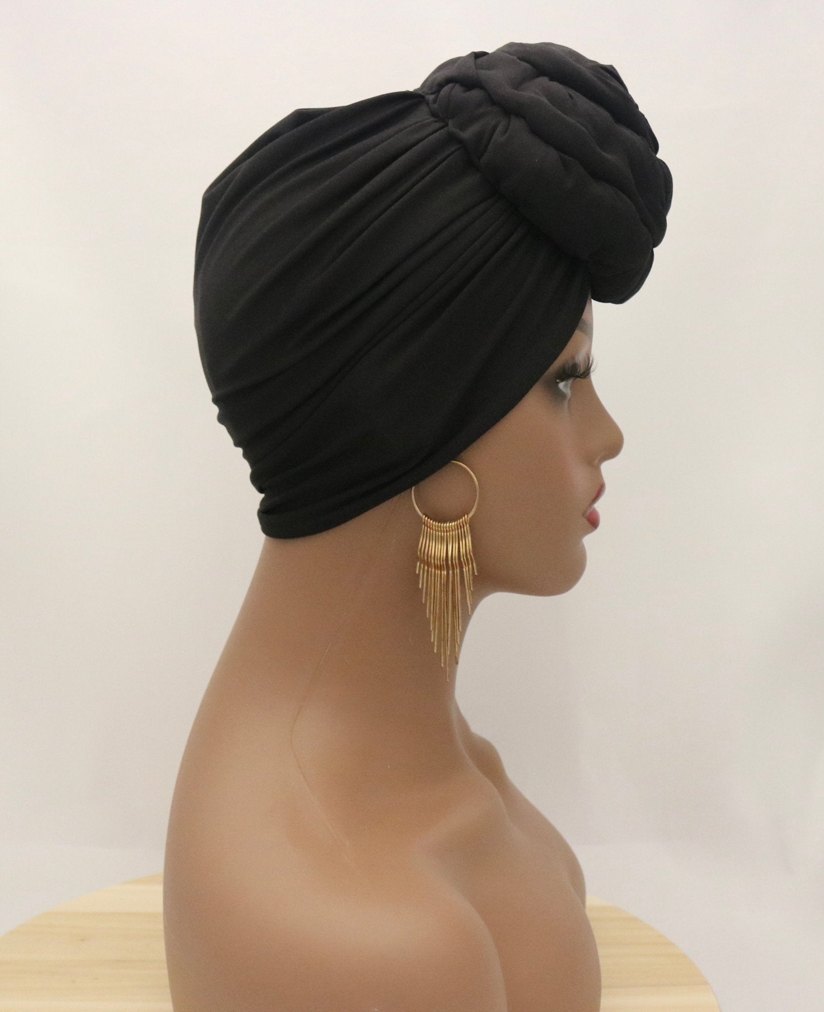 Mega Bun Black - Full coverage Turban - ReinaLoveLondon
